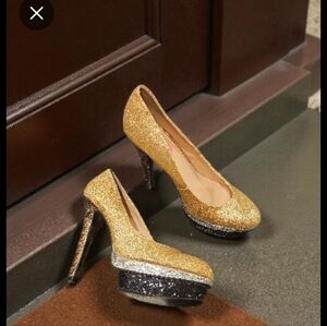 Betsey Johnson Seann Gold Silver Black Sparkle Glitter Platform High Heel